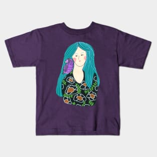 Girl with a bird Kids T-Shirt